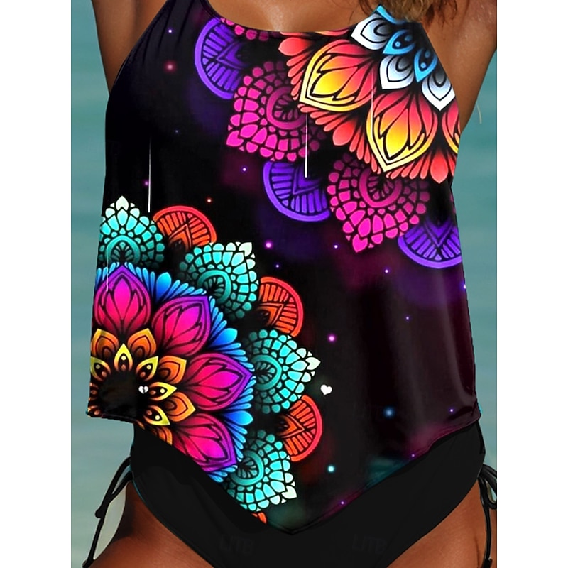 Women's Swimsuits Tankini 2 Piece Cheeky Swimsuits Backless Vacation Beach Wear Ombre U Neck Sleeveless Bathing Suits3
