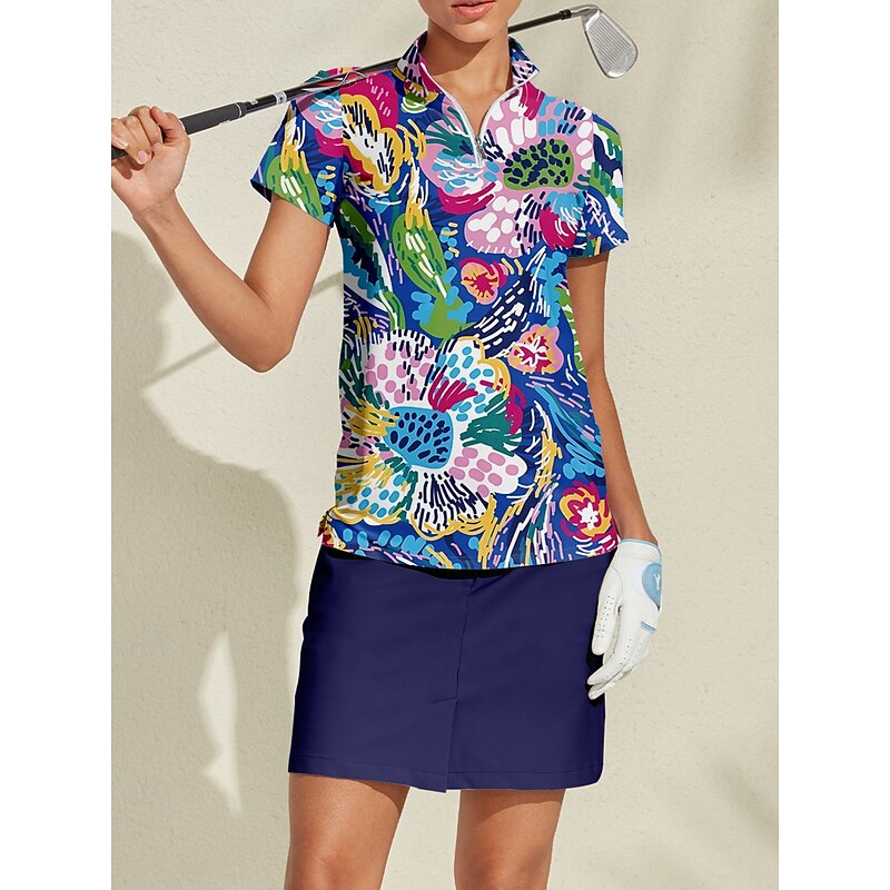 Women's Golf Polo Shirt Dark Blue Short Sleeve Top Ladies Golf Attire Clothes Outfits Wear Apparel4