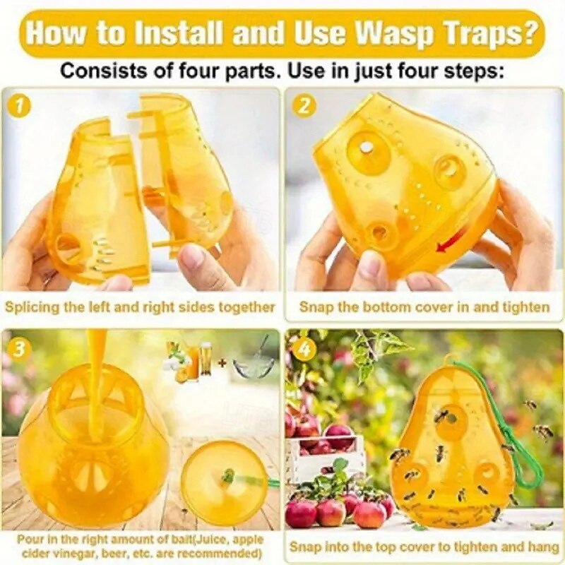 2-Piece Yellow Wasp and Bee Trap - Outdoor Hanging Insect Catcher Safe and Easy to Use Garden Insect Wasp Catcher4