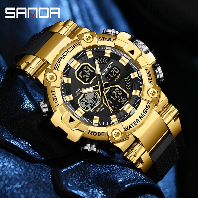 SANDA Men Digital Watch Large Dial Outdoor Sports Fashion Luminous Alarm Clock Calendar Chronograph Silicone Watch4