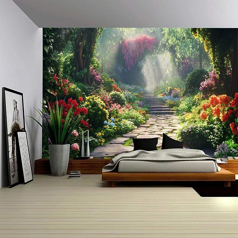 A Garden Plant Path Landscape Hanging Tapestry Mural Art Large Tapestry Mural Decoration Photo Background Carpet Curtain Home Bedroom Living Room Decoration