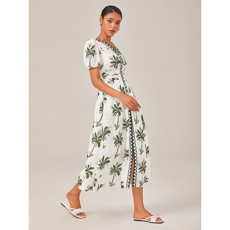 Summer Vacation Floral Cinched Waist Midi Dress4