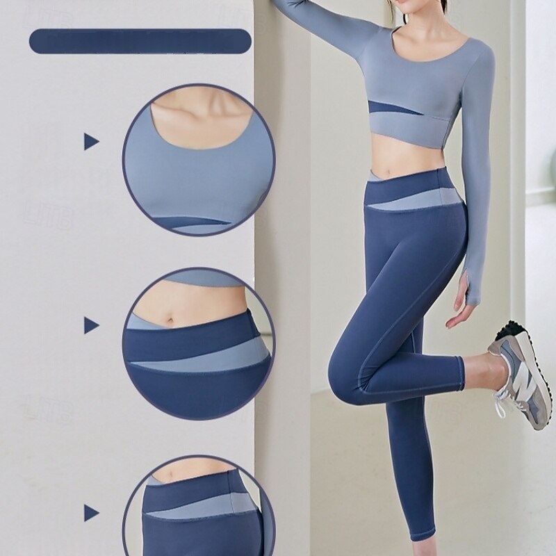 Women's Tracksuit Activewear Set 2 Piece Solid Colored Sweatshirt and Pants Athletic Clothing Set Summer Black Light Green Gym Workout Jogging Running High Waist Soft Breathable Long Sleeve Sport3