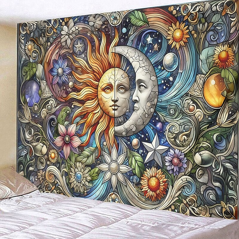 Sun and Moon Mandala Hanging Tapestry Wall Art Large Tapestry Mural Decor Photograph Backdrop Blanket Curtain Home Bedroom Living Room Decoration4