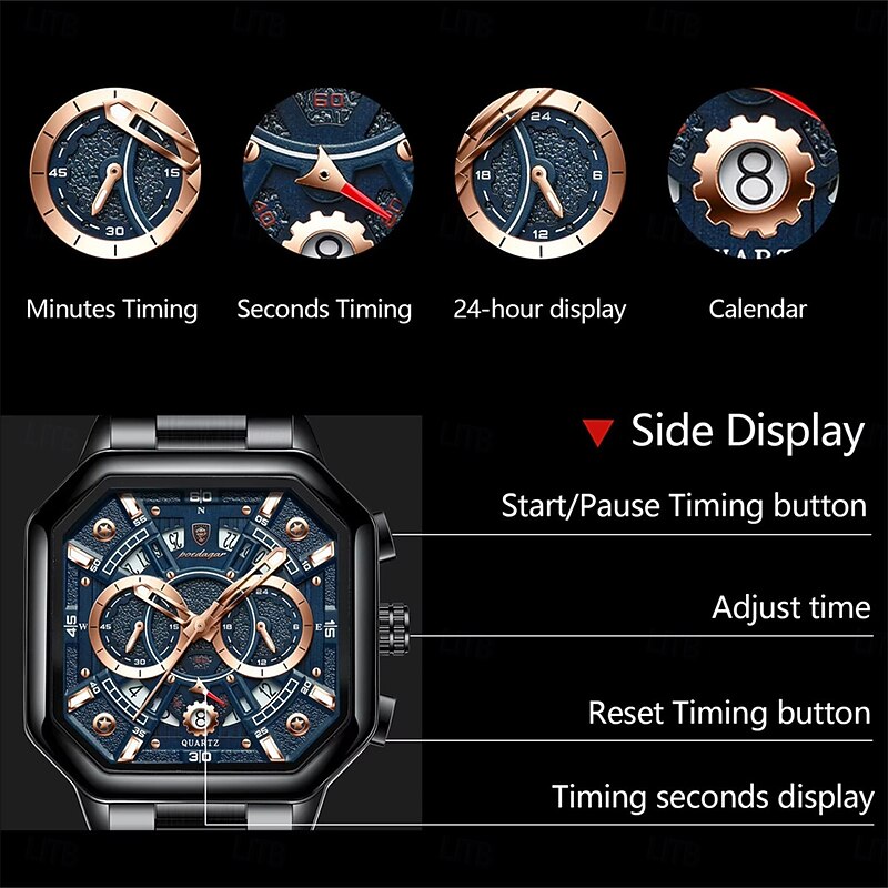 POEDAGAR Luxury Men's Quartz Clock Waterproof Luminous Chronograph Date Man Watch Stainless Steel Fashion Sports Watches3
