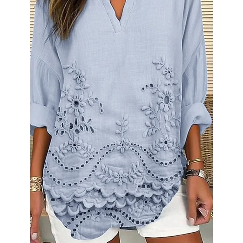 Women's Blouse Tunic V Neck Long Sleeve Boho Casual Tops 3D Print Graphic Basic Regular Tops Daily Buttons Print Pink Light Blue3