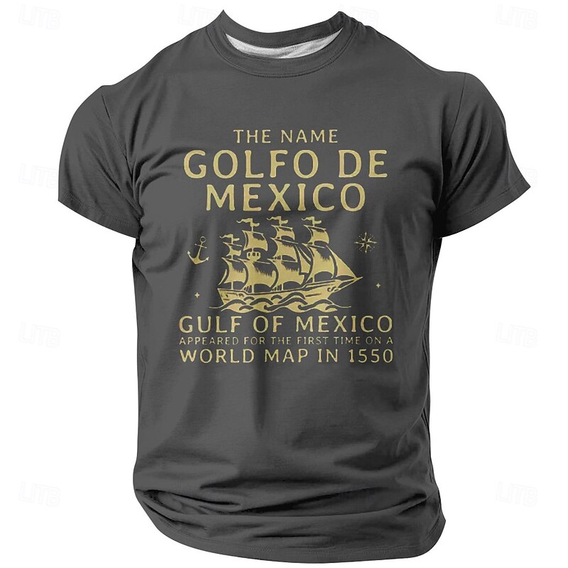 Men's Short Sleeve Graphic T-Shirt: Golfo de Mexico 1550 World Map History Design3