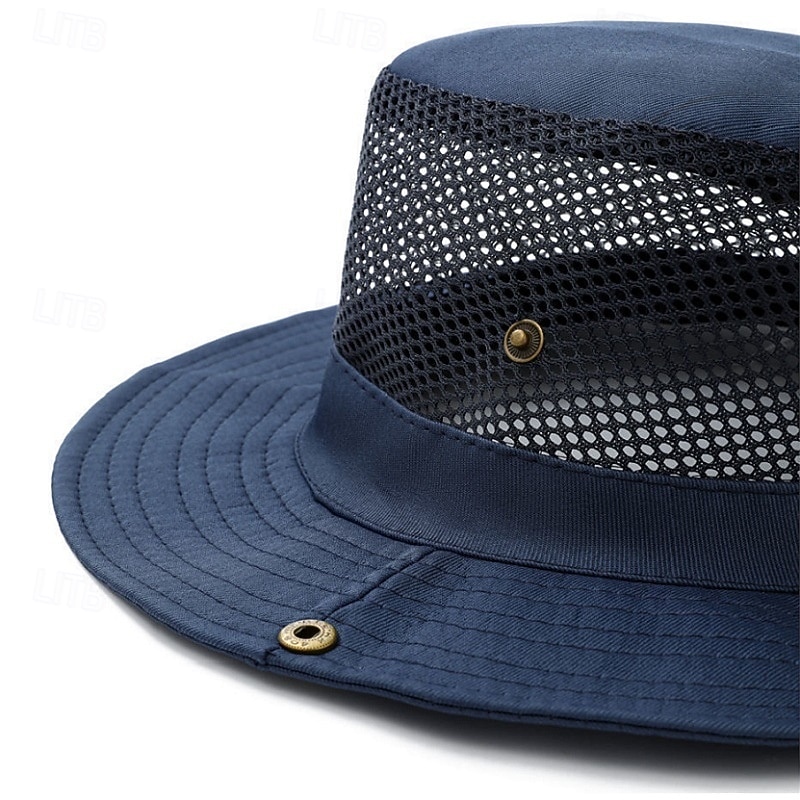 Summer Mens Breathable Sun Hat, Wide Brim Foldable Bucket Hat with Mesh, UV Protection Fishing Hat for Camping Hiking3