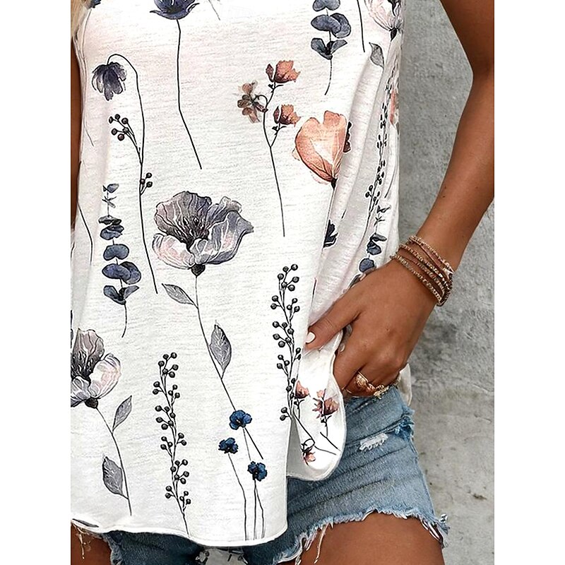 Women's Camisole Tank Top Floral Graphic Basic Sleeveless U Neck Regular Tops Daily Going out Print White Summer Spring3