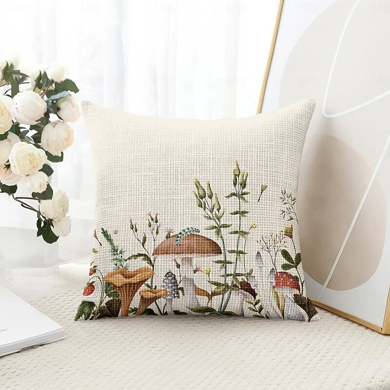 Floral Mushrooms Decorative Toss Pillows Cover 1PC Soft Square Couch Cushion Case Pillowcase for Bedroom Livingroom Sofa Chair Spring Summer4