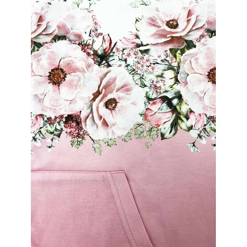 Women's Hooded Sweatshirt Jacket Long Sleeve Zip Up Hoodie With Pocket Lightweight Casual Micro-elastic Oversized Floral Active Vintage Sports Drawstring Front Pocket Pink Blue Fuchsia Green Fall3