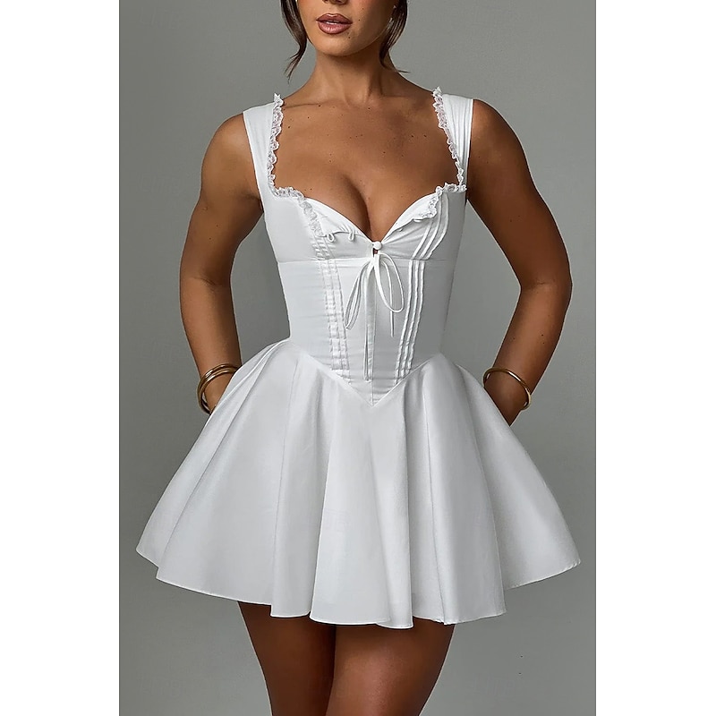 Women's Mini Dress White Dress Graduation Dress Slip Dress Fashion Birthday Graduation Date Regular Fit Plain Sleeveless Spaghetti Strap Black White Yellow Blue Summer