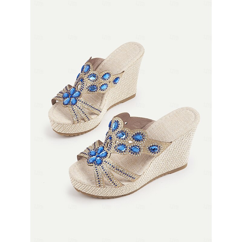 Women's Rhinestone Wedge Sandals – Sparkly Open-Toe Platform Sandals with Gem Embellishments for Summer, Beachwear, and Casual Chic Outfits3