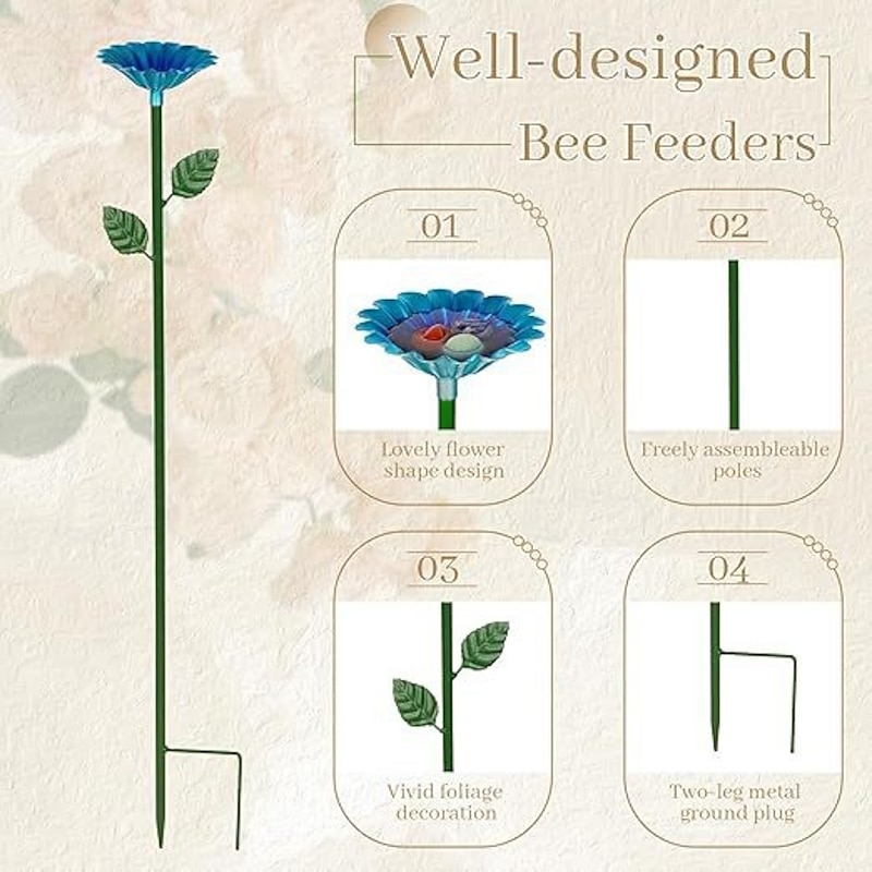 4 Packs Outdoor Bird Feeder Rustic Iron Garden Decor, Bee & Butterfly Birdbath Feeders, Cast Iron Wild Bird Feeding Bowls, Yard Stakes for Garden Decoration4