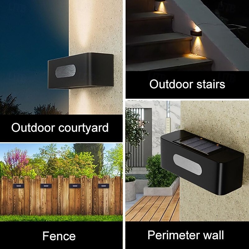 LED Solar Outdoor Wall Lights Step Lights Waterproof Up and Down Security Wall Lamps Energy Saving Step Lights LED Lighting for Garden Step Stair Yard Pathway Backyard Decoration Solar Fence Lights (Warm/White)4
