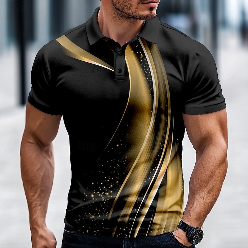 Men's Geometic Line Polo Short Sleeve Polo Shirts Collared Shirts Casual Outdoor Business Daily Wear 3D Print Summer Spring Fall Blue Purple Brown2