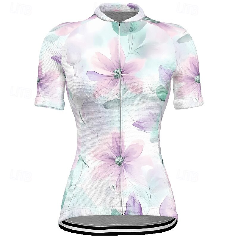 Women's Cycling Jersey Flower Short Sleeve Bike Tee Tshirt Jersey with 3 Rear Pockets Mountain Bike MTB Quick Dry Anatomic Design Wicking Breathable Sports Yellow Blue Clothing Apparel2