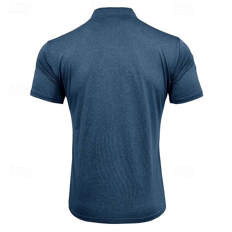 Men's T Shirt Tee Top Short Sleeve Short Sleeves Stand Collar Quarter Zip Summer Spring Solid Color Plain Sports Basic Zip Up Vacation Street Casual Light Blue Black White Top Tee for Men4