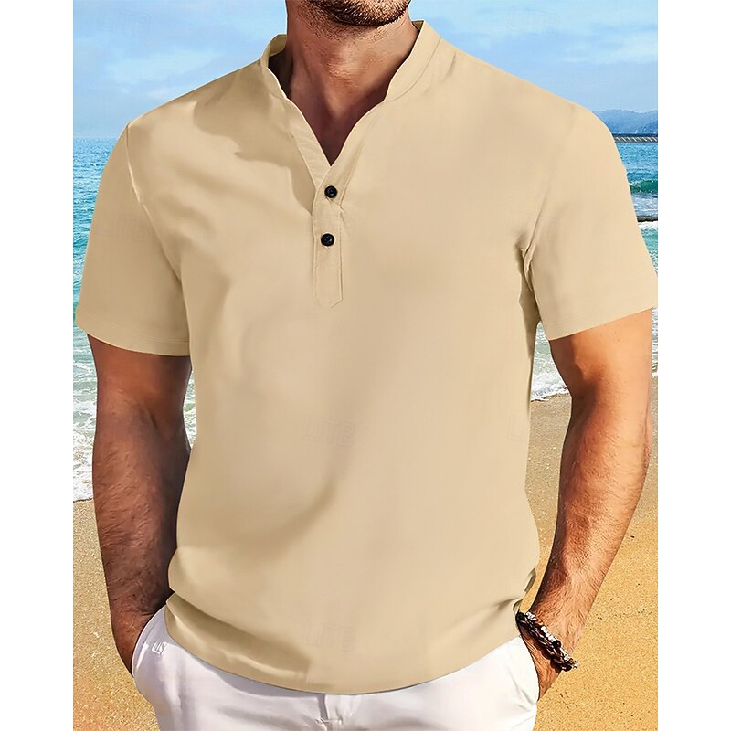 Men's Shirt Summer Shirt Casual Shirt Beach Shirt Button Up Shirt Black White Pink Blue khaki Short Sleeve Plain Standing Collar Vacation Hawaiian Button-Down Clothing Apparel Fashion Casual4