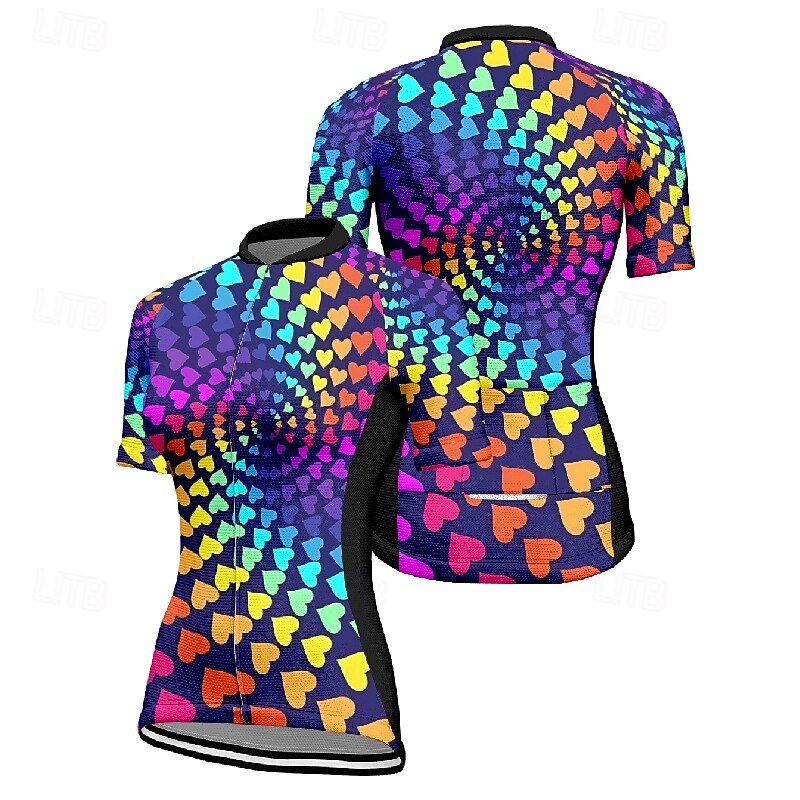 Women's Cycling Jersey Heart Gradient Short Sleeve Bike Tee Tshirt Jersey with 3 Rear Pockets Mountain Bike MTB Quick Dry Anatomic Design Wicking Breathable Sports Blue Purple Clothing Apparel3