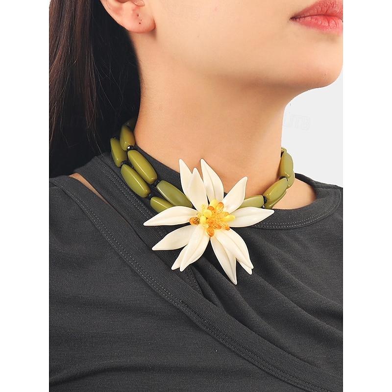 Women's Floral Jewelry Set – Handmade Statement Necklace, Earrings & Bracelet with White Flower Design, Elegant Boho Chic Accessories for Weddings, Parties & Special Occasions3