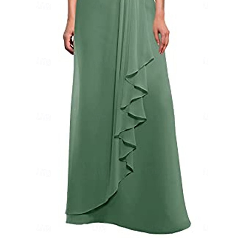Dress Mother of the Bride Dress Elegant Crew Neck Floor Length Polyester 3/4 Length Sleeve with Solid Color4