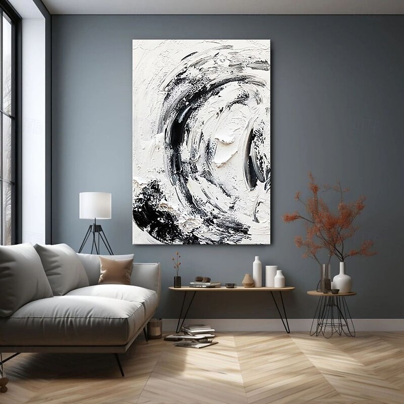 Handmade Oil Painting Canvas Wall Art Decoration Abstract Simple Black and White Texture for Home Decor Rolled Frameless Unstretched Painting3