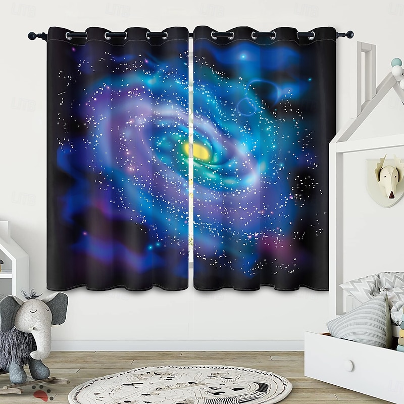 Nordic Forest Starry Sky Insulation Outdoor Balcony Rest Living Room Home Decoration 2-piece Set 3D Digital Printing Perforated Blackout Curtains3