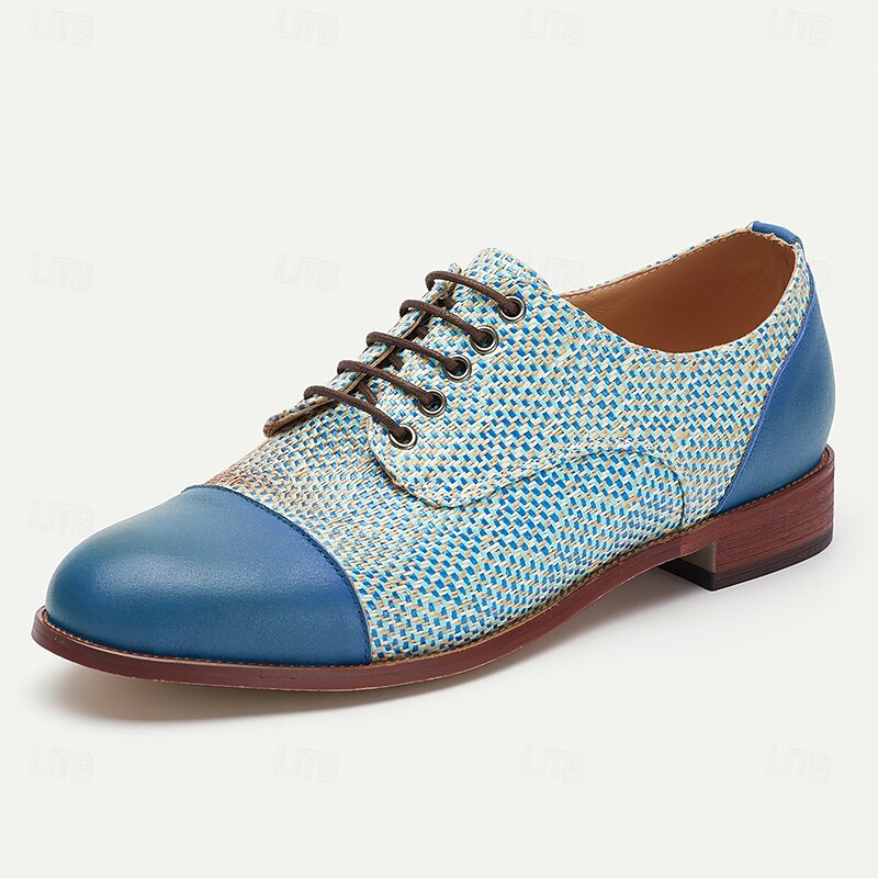 Men's Blue Woven Oxford Shoes – Elegant Nylon Knit Lace-Up Shoes for Business & Formal Events3