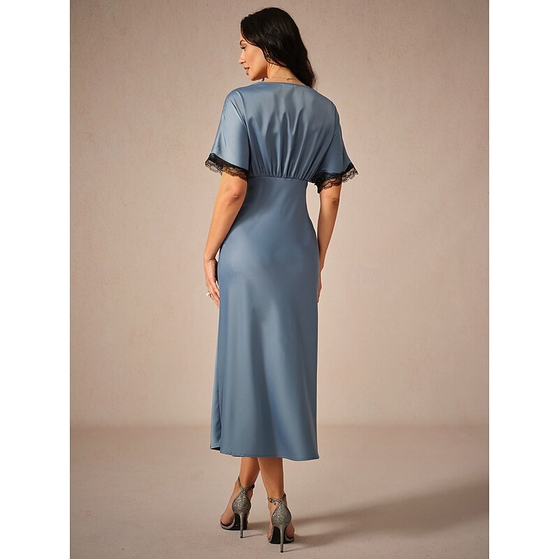 Women's Maxi Dress Sheath Dress Elegant Stylish Wedding Party Daily Loose Fit Solid Color Short Sleeve V Neck Blue Summer2
