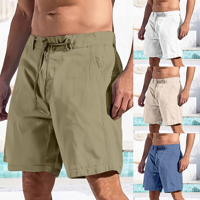 Men's Shorts Dress Shorts Casual Shorts Pocket Drawstring Straight Leg Plain Breathable Quick Dry Knee Length Office Daily Running Fashion Streetwear White Blue3