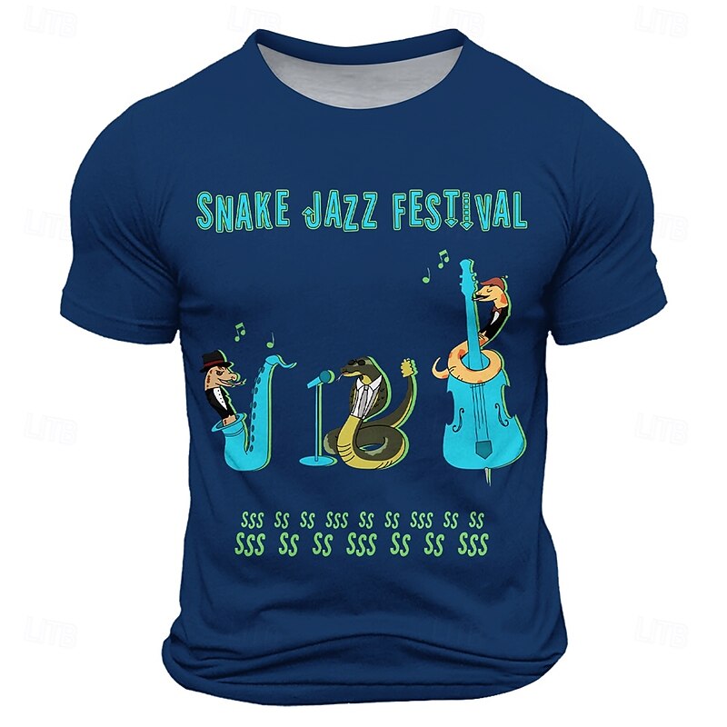 Men's Music Snake Funny T Shirt Short Sleeve T shirt 3D Print Crew Neck Shirt Fashion Daily Street Daily Black Blue Brown Summer Spring Clothing Apparel S M L XL XXL XXXL2