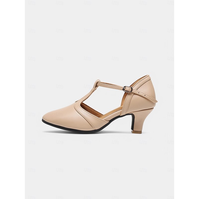 Beige T-Strap Dance Shoes - Elegant Latin & Ballroom Performance Heels for Women3