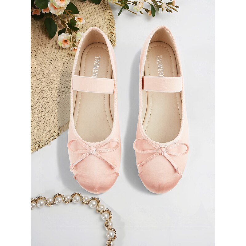 Women's Pink Mary Jane Ballet Flats – Soft Round Toe Slip-Ons with Bow Detail for Girls and Casual Daily Dates