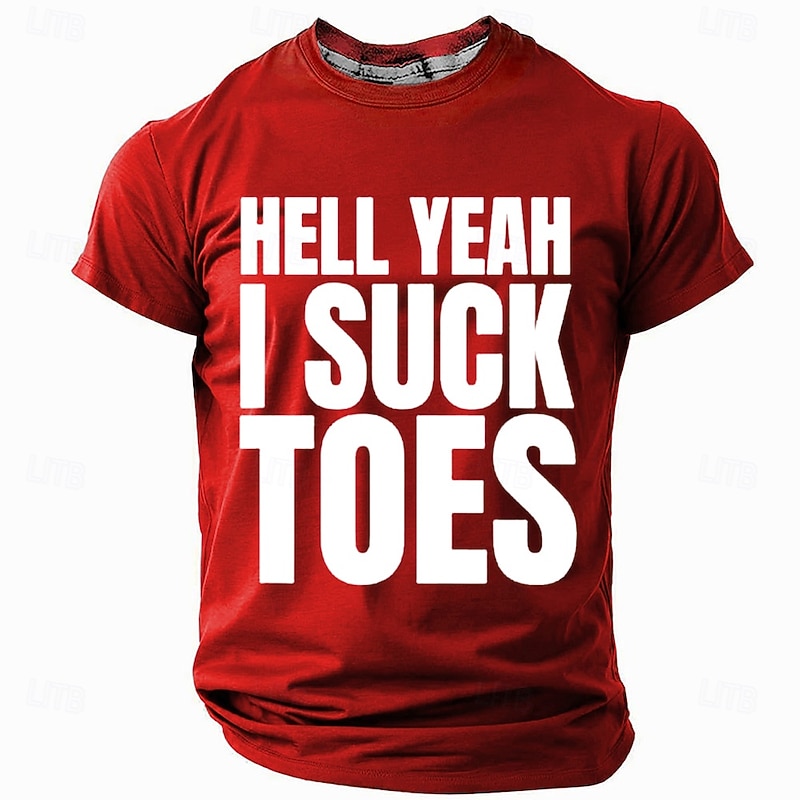 Men's Red 'Hell Yeah I Suck Toes' Graphic T-Shirt | Short Sleeve Funny Lifestyle Tee3