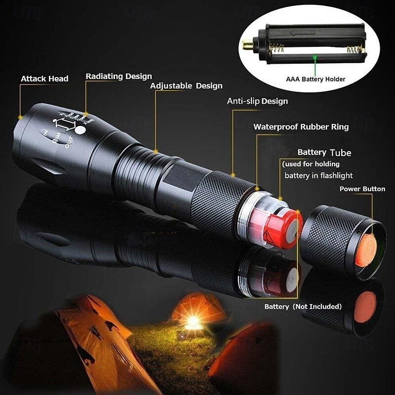 2 Pack Tactical Flashlights Torch, Military Grade 5 Modes 3000 High Lumens Led Waterproof Handheld Flashlight for Camping Biking Hiking Outdoor Home Emergency3