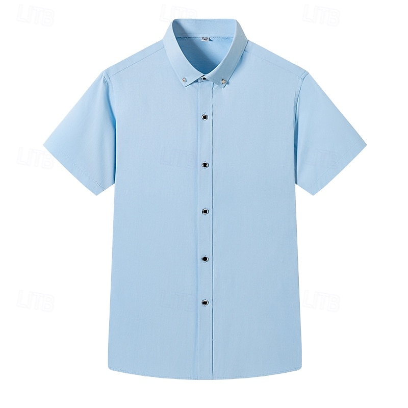 Men's Dress Shirt Wrinkle Resistant Button Up Shirt Plaid Wedding Outdoor Light Blue Black White Pink Short Sleeve Spread Collar Summer Spring Clothing Apparel2