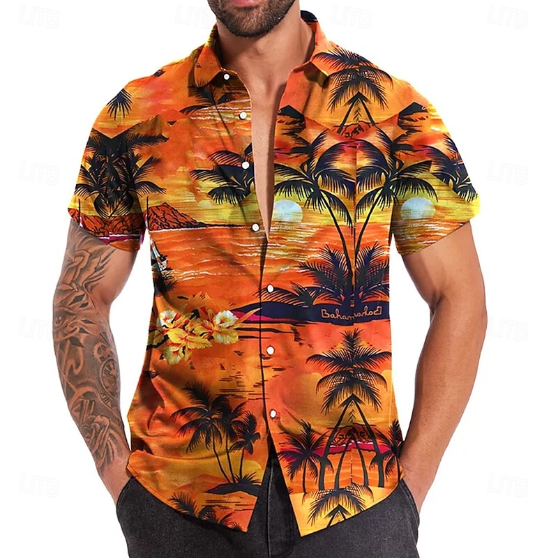 Men's Coconut Tree Nature & Landscapes Tropical Plants Shirt Summer Hawaiian Shirt Button Up Shirt Short Sleeve Hawaiian Resort Vacation Holiday Beach Wear Summer Spring Turndown 3D Print Collared