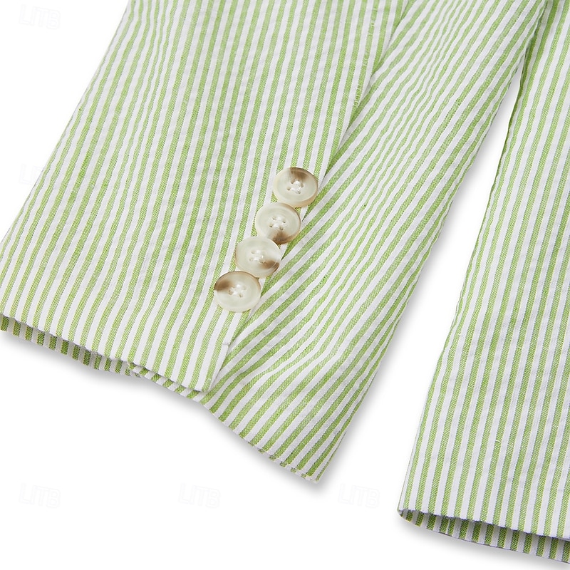 Men's Beach Wedding Suits Champagne Sky Blue Lightweight Striped Standard Fit 2 Piece Single Breasted Two-buttons4