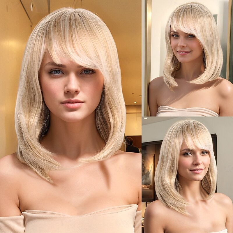 Synthetic Wig kinky Straight Water Wave Layered Haircut Asymmetrical With Headband Machine Made Wig 16 inch A1 Synthetic Hair Women's Classic Comfortable Color Gradient Multi-color