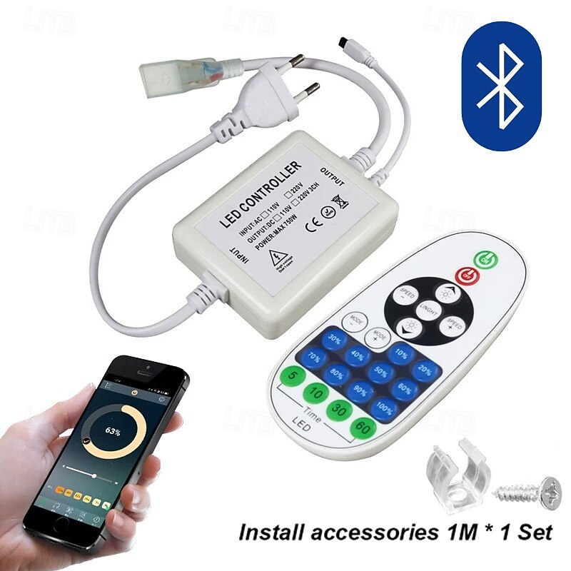 360 Neon LED Strip Light with Bluetooth APP Music Sync Timing 10-132 Feet Flexible/Waterproof/LED Rope Light 23key Remote Control Suitable for Home/Garden/Building Decoration DIY Decoration AC220V2