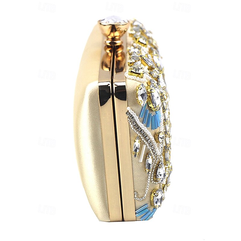 Women's Clutch Evening Bag Wristlet Shoulder Bags Silk Party Wedding Party Rhinestone Beading Sequin Multi Carry Solid Color Black Blue Gold4