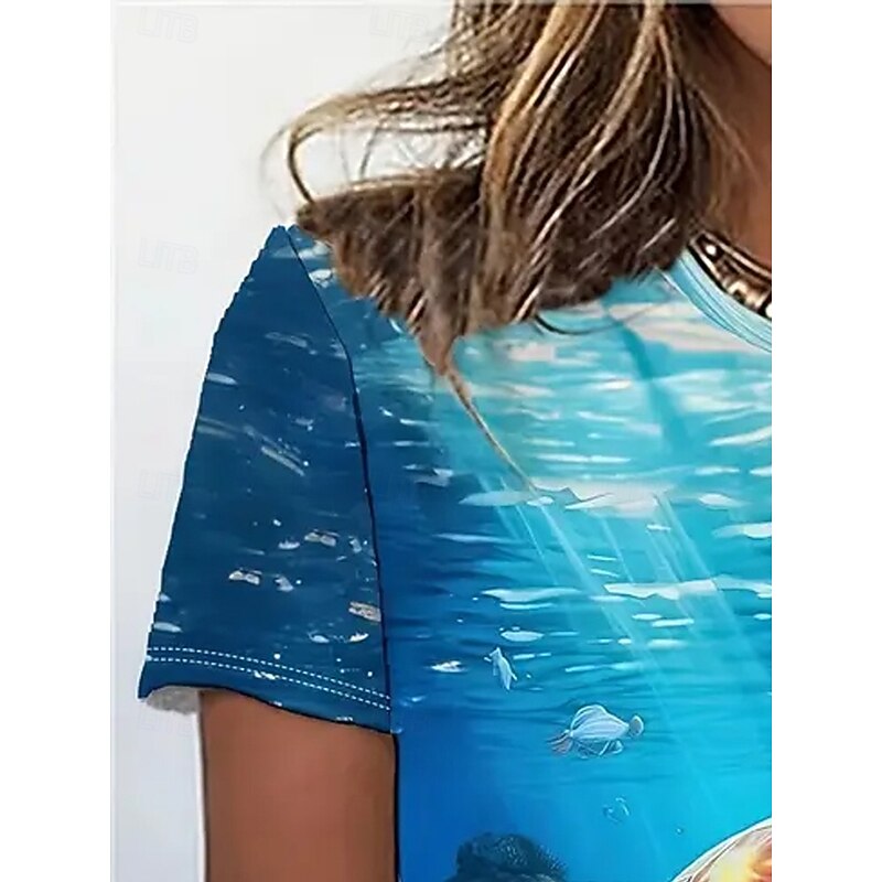 Women's T Shirt Summer Tops Scenery Sea Turtle Classic Casual Short Sleeve Crew Neck Crop Tops Daily Weekend Print Rainbow Summer Spring Fall4