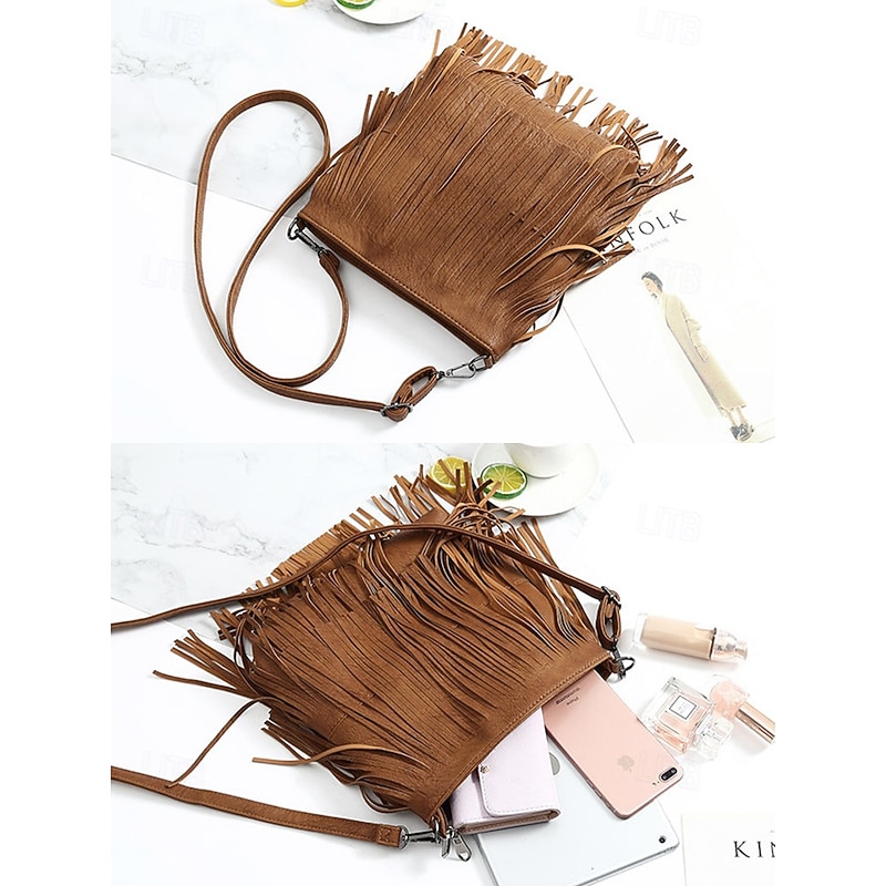 Women's Bohemian Fringe Crossbody Bag - Faux Leather Shoulder Bag for Music Festivals, Travel and Everyday Fashion3