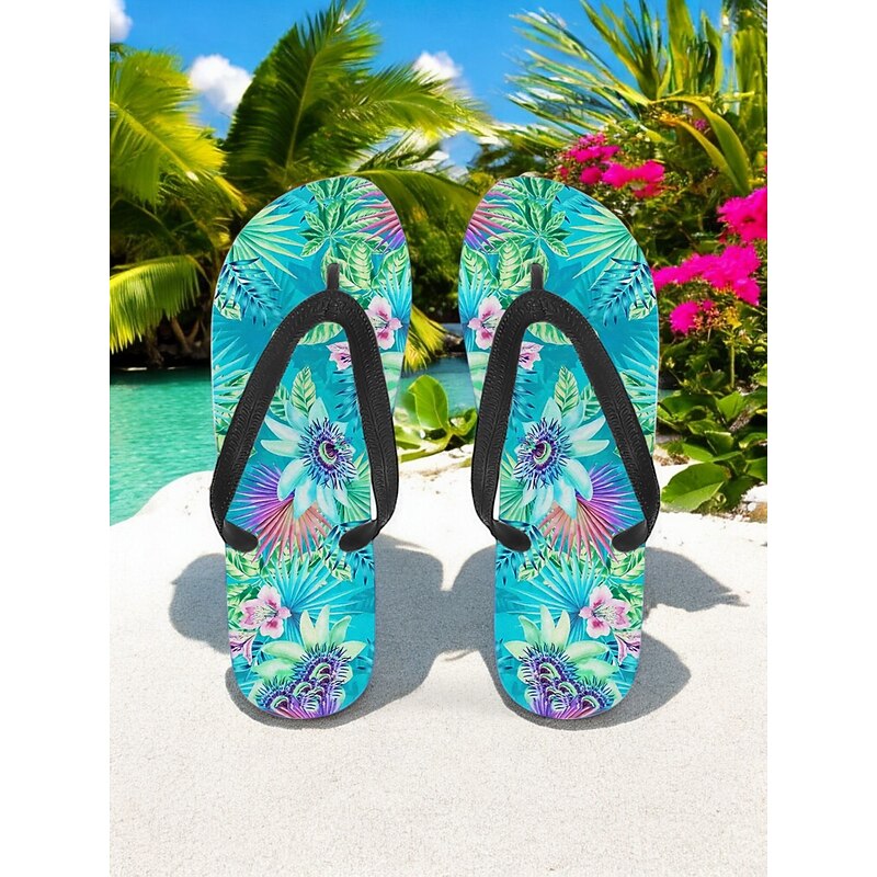 Women's Colorful Floral Flip-Flops - Vibrant Bohemian Beach Sandals for Summer Pool & Resort Wear