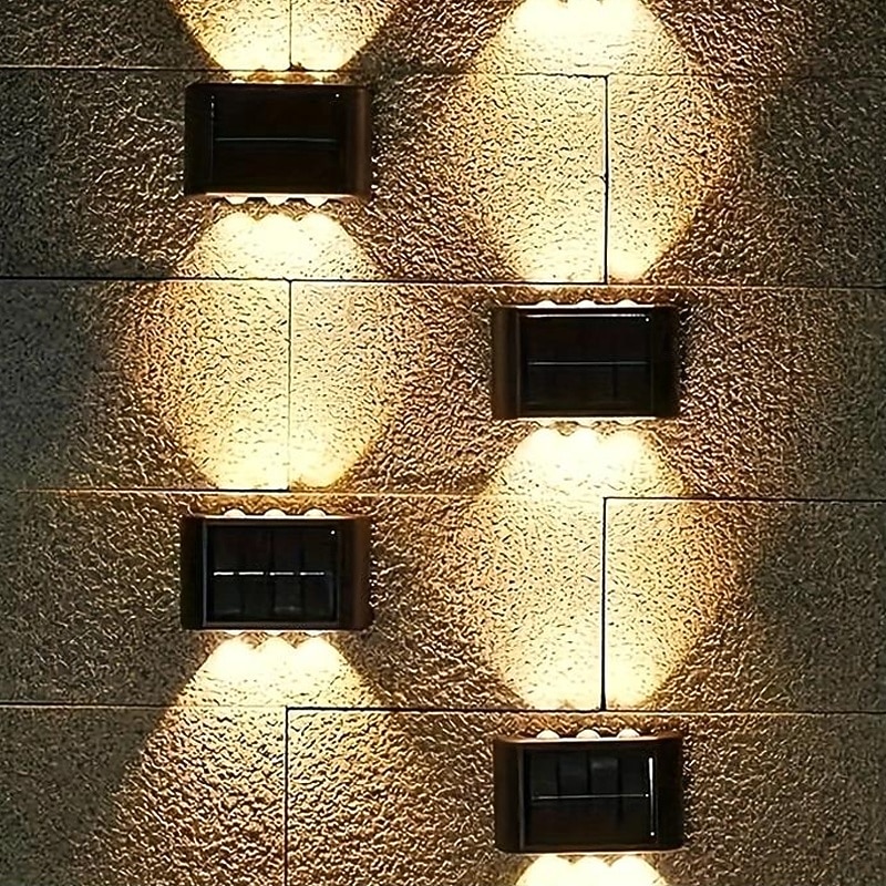 4 Pcs LED Outdoor Solar Lights Step Lights 6 Beads Patio Lights Courtyard Garden Fence Deck Wall Lights Easy Installation