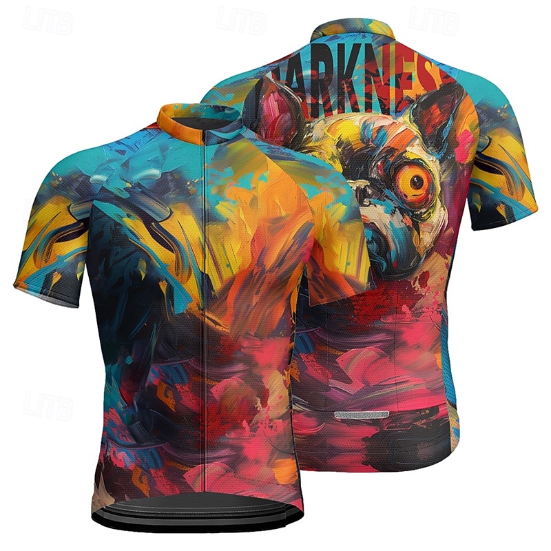 Men's Cycling Jersey Dog Letter & Number Graffiti Short Sleeve Bike Tee Tshirt Jersey with 3 Rear Pockets Mountain Bike MTB Quick Dry Anatomic Design Wicking Breathable Sports Rainbow Clothing Apparel