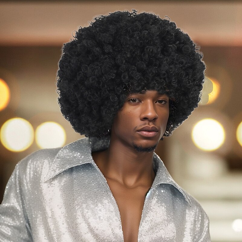 Synthetic Wig Curly Curly Weave Asymmetrical Neat Bang Machine Made Wig 30 inch A1 Synthetic Hair Men's Classic Comfortable Color Gradient Black4
