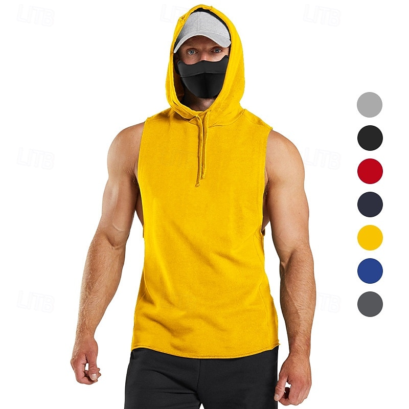 Men's Tank Top Vest Top Undershirt Sleeveless Shirt Sleeveless Hooded Summer Plain Fashion Designer Vacation Street Going out Black Yellow Red Top Tee for Men