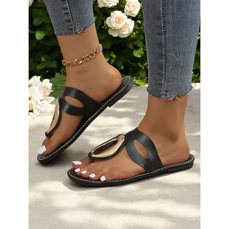 Women's Statement Metal Accent Flip-Flops – Stylish Open-Toe Summer Beach Sandals for Summer & Daily Wear3